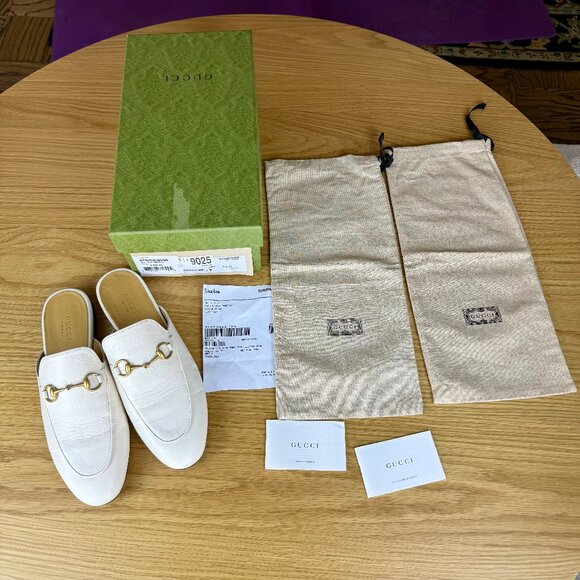 GUCCI Princetown Mules in Mystic White Size 38.5 Box, Dust Bags, Receipt! - Picture 2 of 13